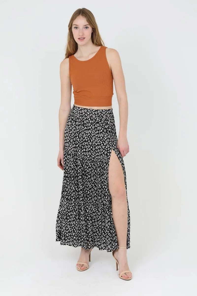 ANGIE's Cactus Print Elastic Waist Maxi Skirt with Slit