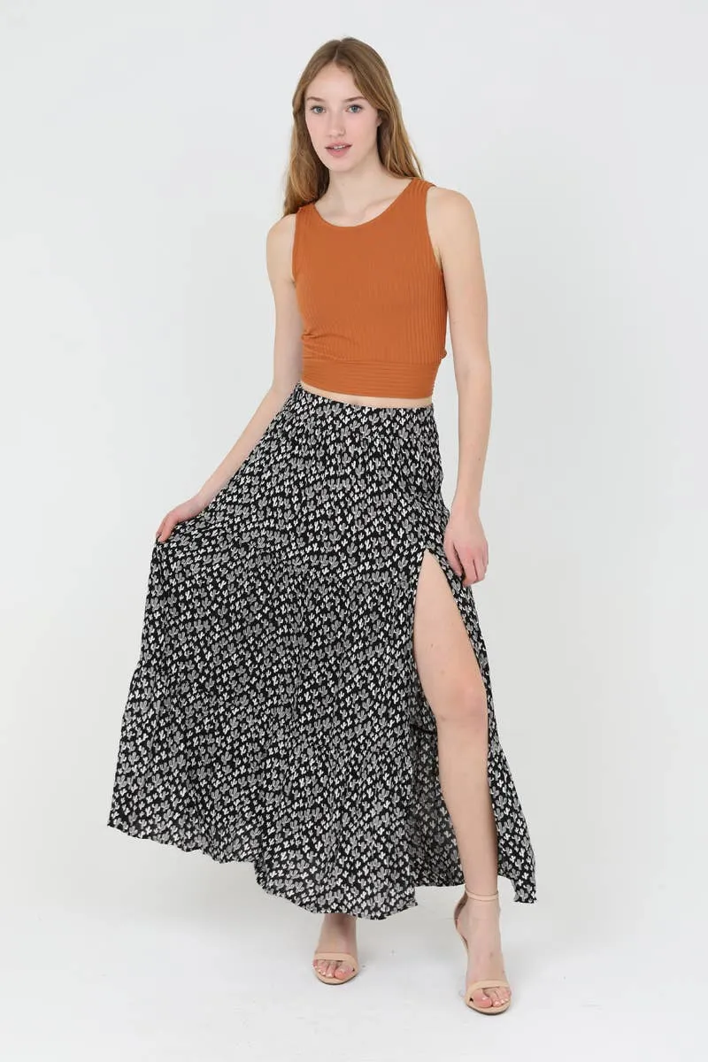 ANGIE's Cactus Print Elastic Waist Maxi Skirt with Slit