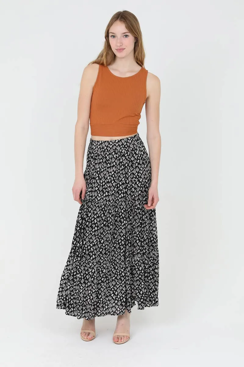 ANGIE's Cactus Print Elastic Waist Maxi Skirt with Slit