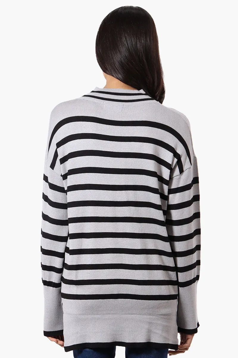 Beechers Brook Striped Mock Neck Pullover Sweater - Grey