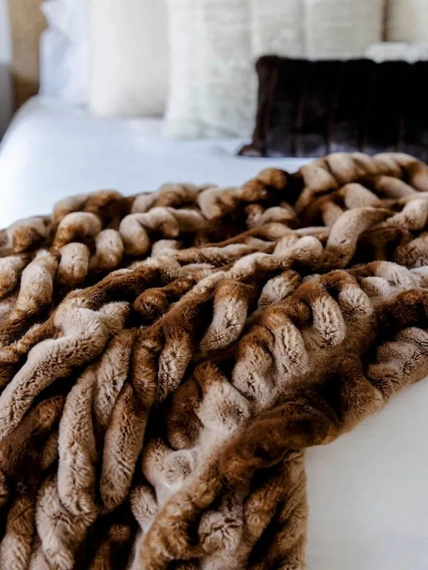 Caramel Chinchilla Couture Faux Fur Throw Blanket by Fabulous Furs