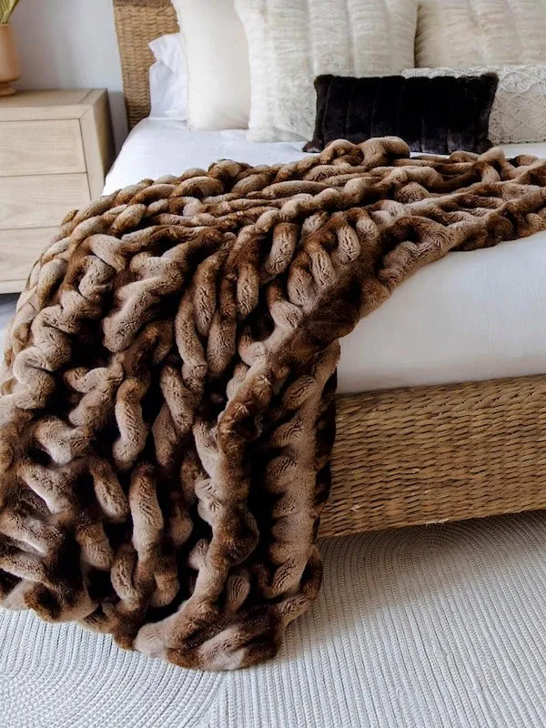 Caramel Chinchilla Couture Faux Fur Throw Blanket by Fabulous Furs