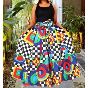 Checkered Maxi Skirt with matching Sash