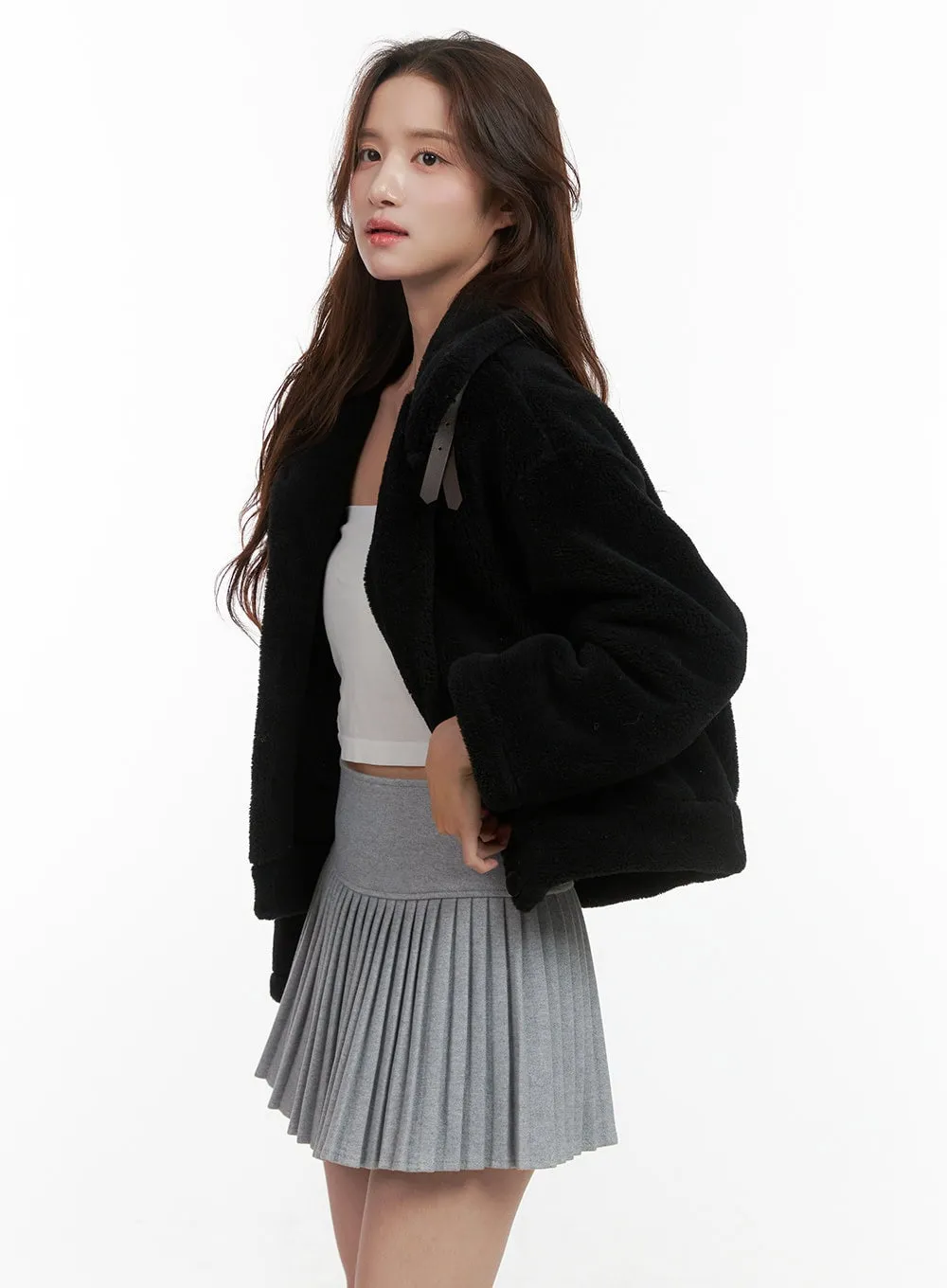 Chic Belted Faux Fur Mustang OO421