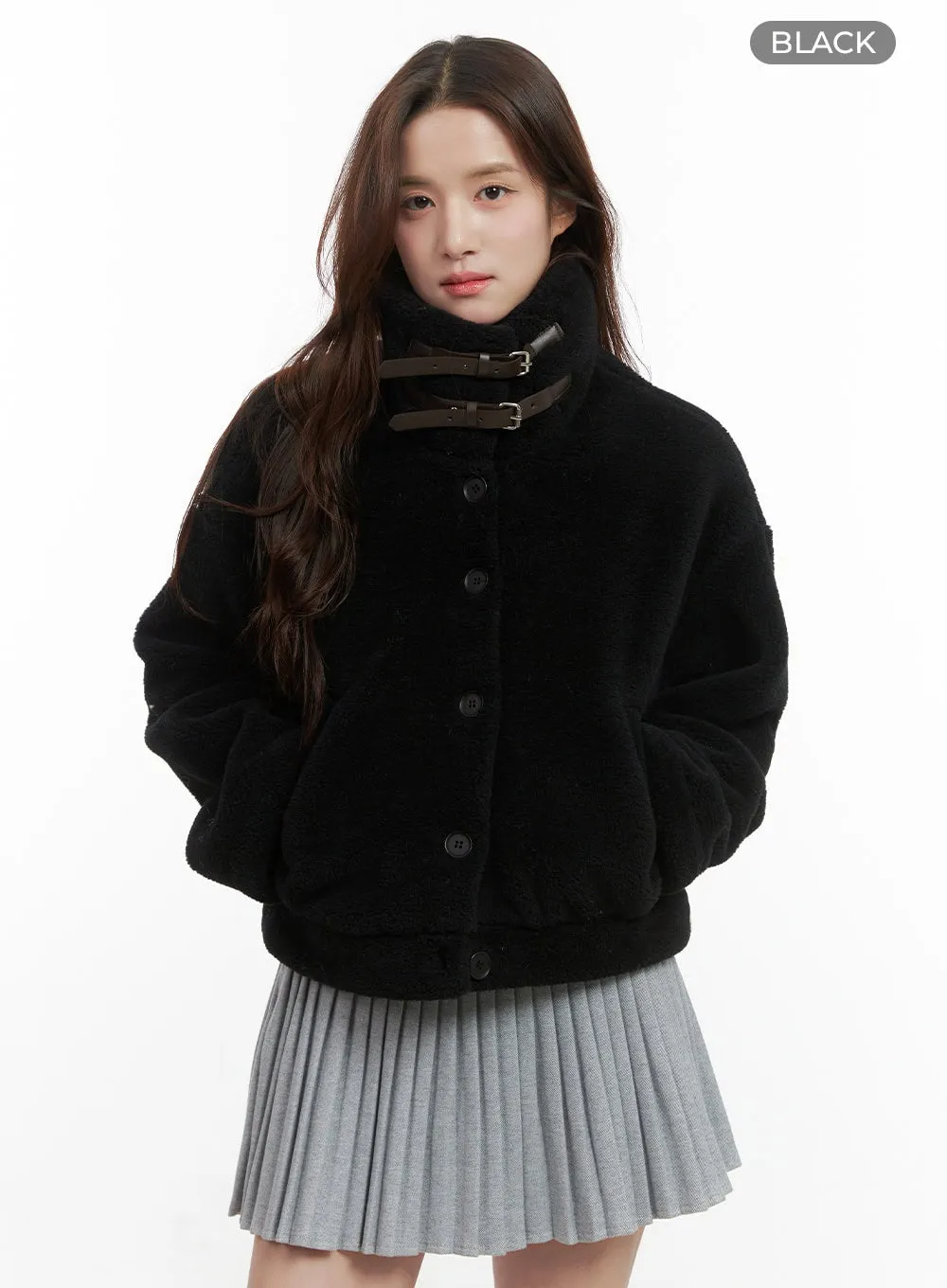 Chic Belted Faux Fur Mustang OO421