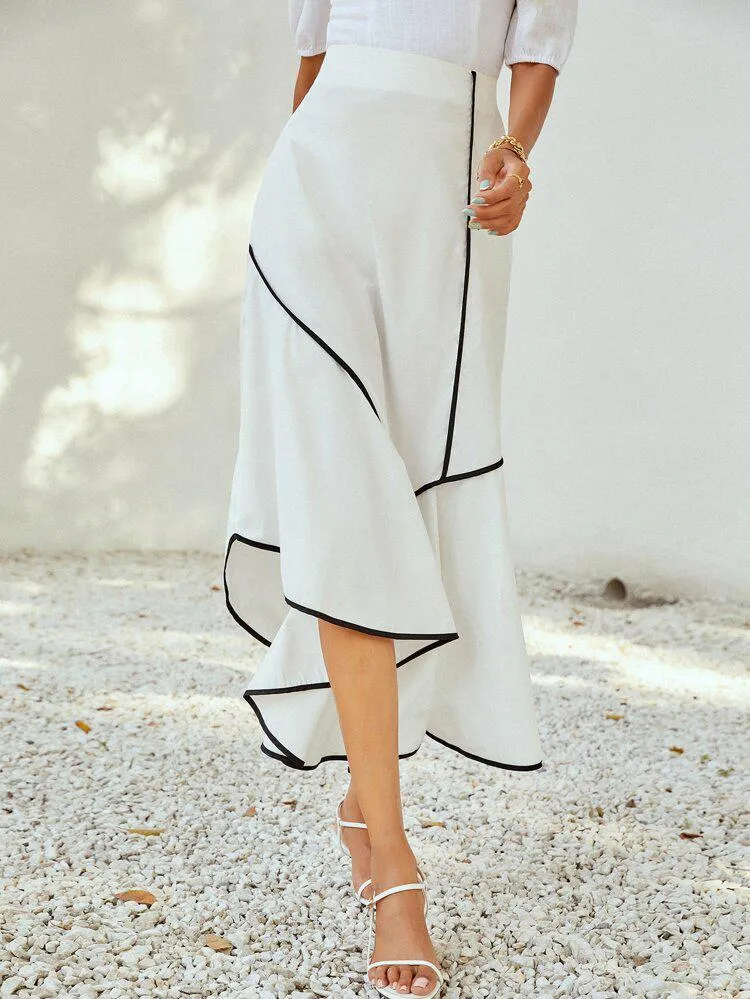Contrast Binding Asymmetrical Skirt