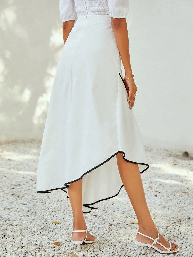 Contrast Binding Asymmetrical Skirt