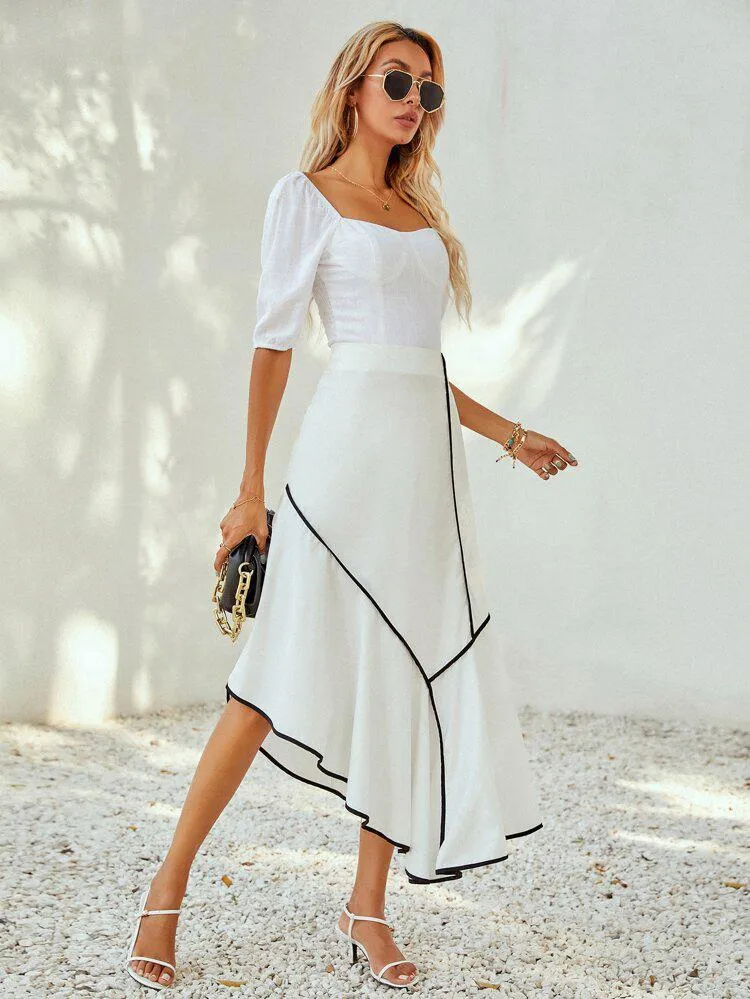 Contrast Binding Asymmetrical Skirt