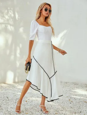 Contrast Binding Asymmetrical Skirt