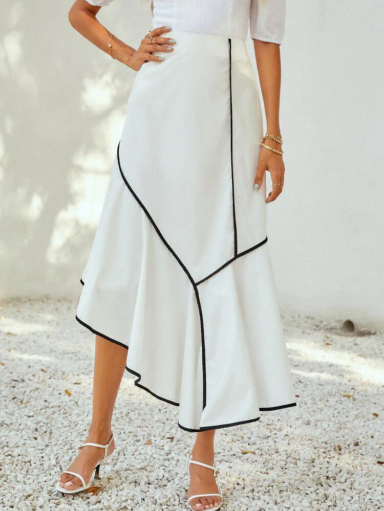 Contrast Binding Asymmetrical Skirt