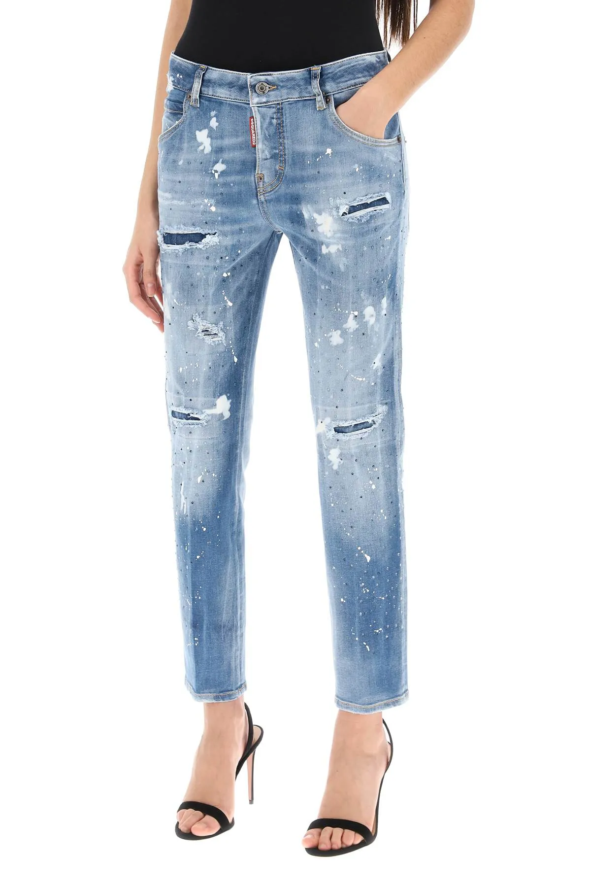cool girl jeans in medium ice spots wash
