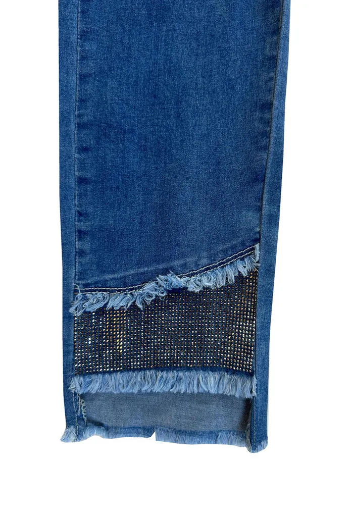 Ethyl Mid Wash Pull On Ankle Jeans w/ Bling