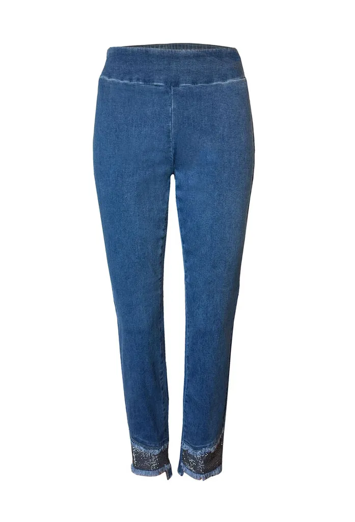 Ethyl Mid Wash Pull On Ankle Jeans w/ Bling