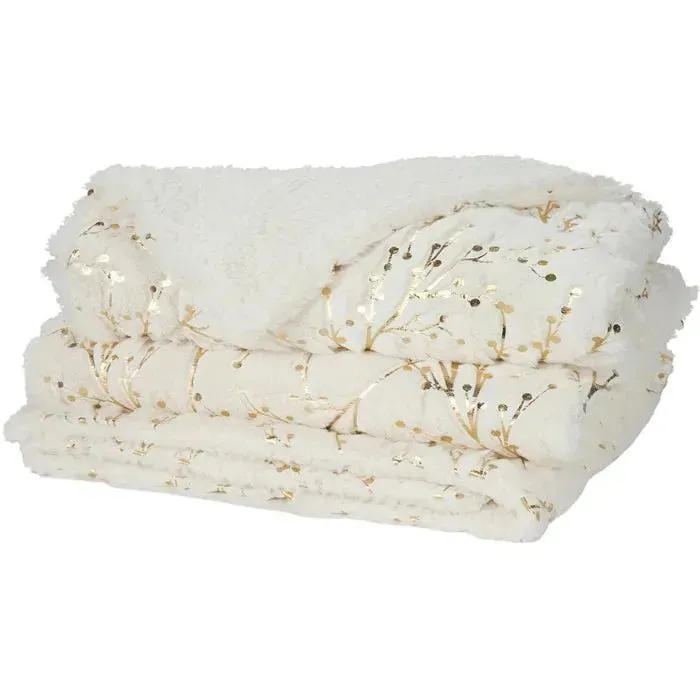 Faux Fur SN107 Ivory Gold Throw Blanket