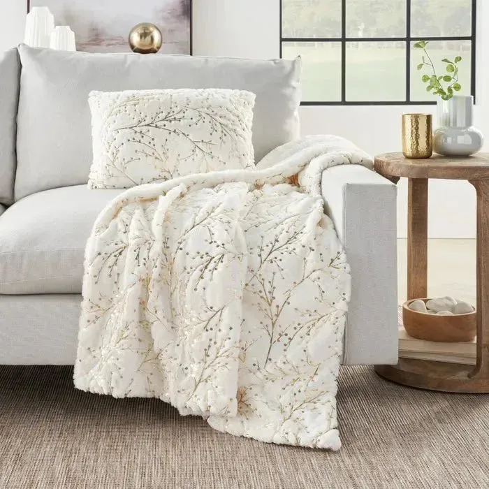 Faux Fur SN107 Ivory Gold Throw Blanket