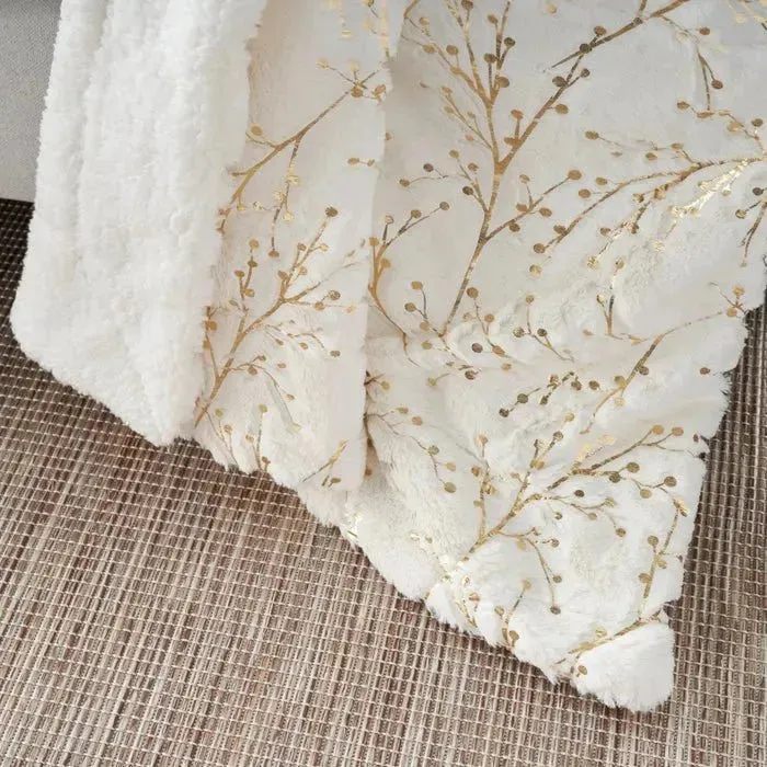 Faux Fur SN107 Ivory Gold Throw Blanket