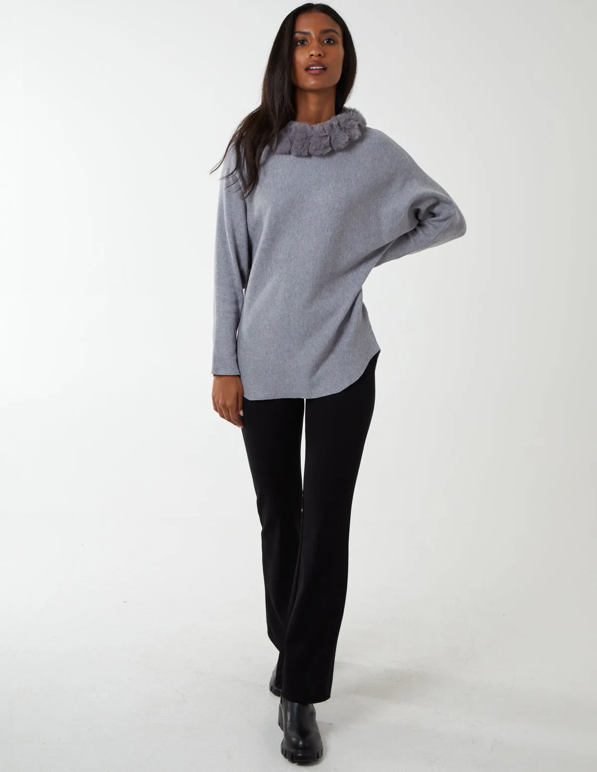 Fur Collar Batwing Jumper