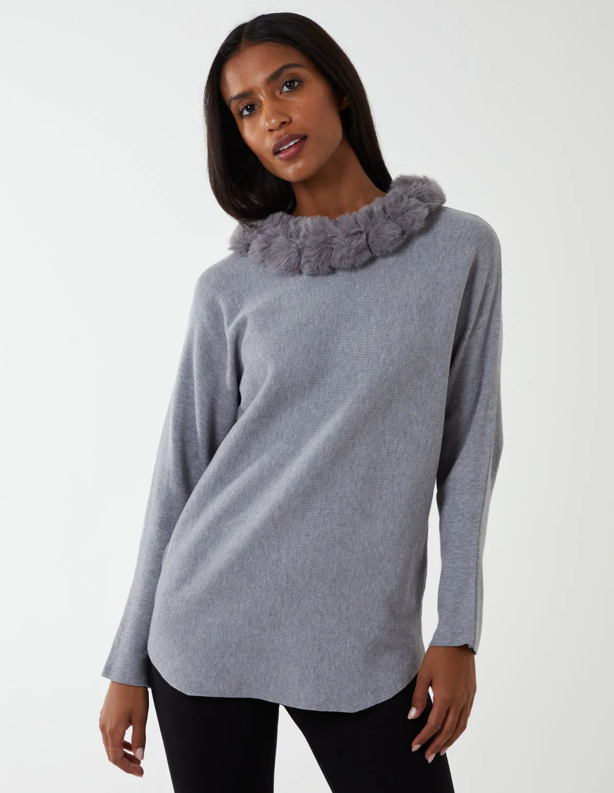 Fur Collar Batwing Jumper