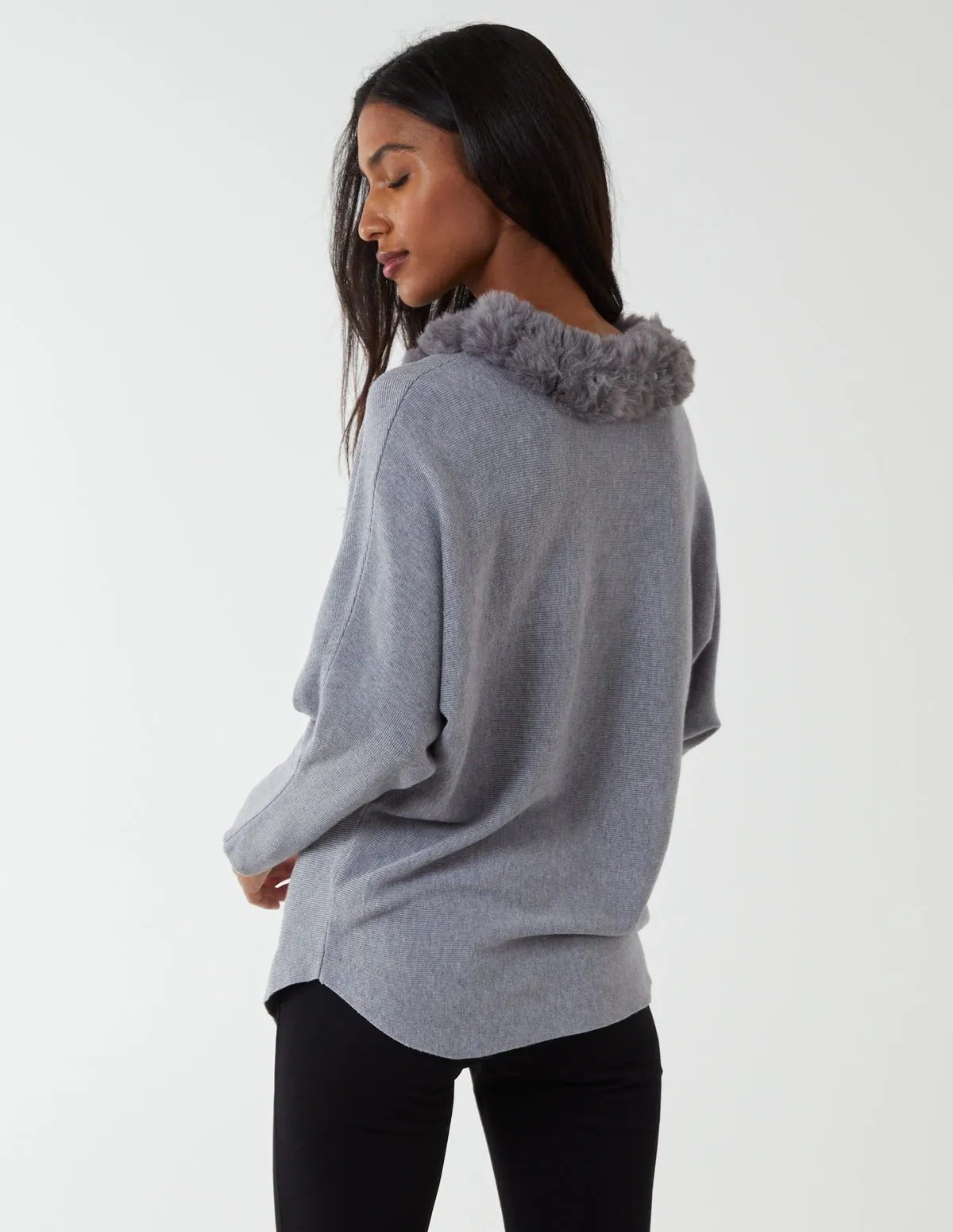 Fur Collar Batwing Jumper