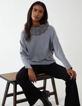 Fur Collar Batwing Jumper