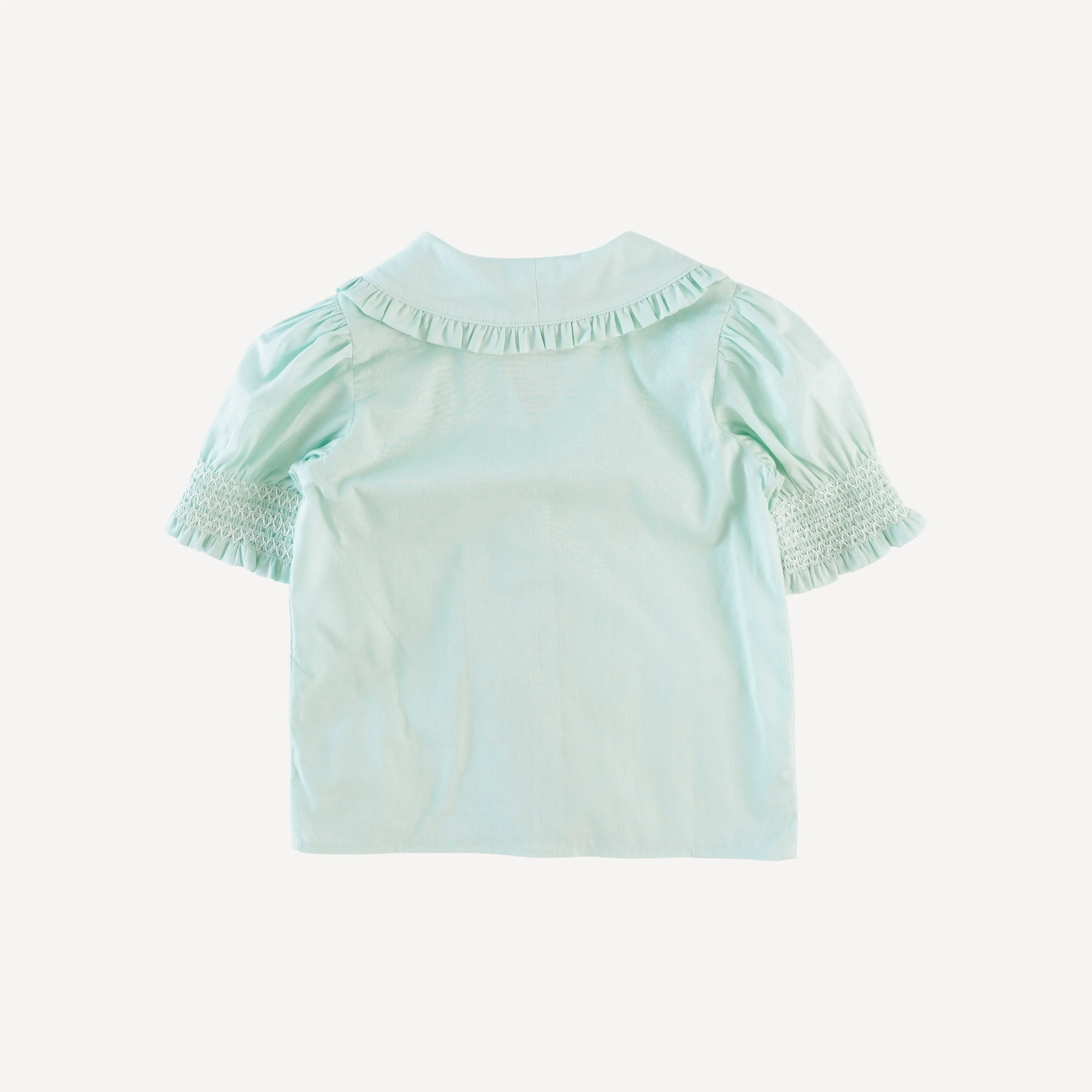 half sleeve ruffle shawl collar top | ice cap | organic cotton woven