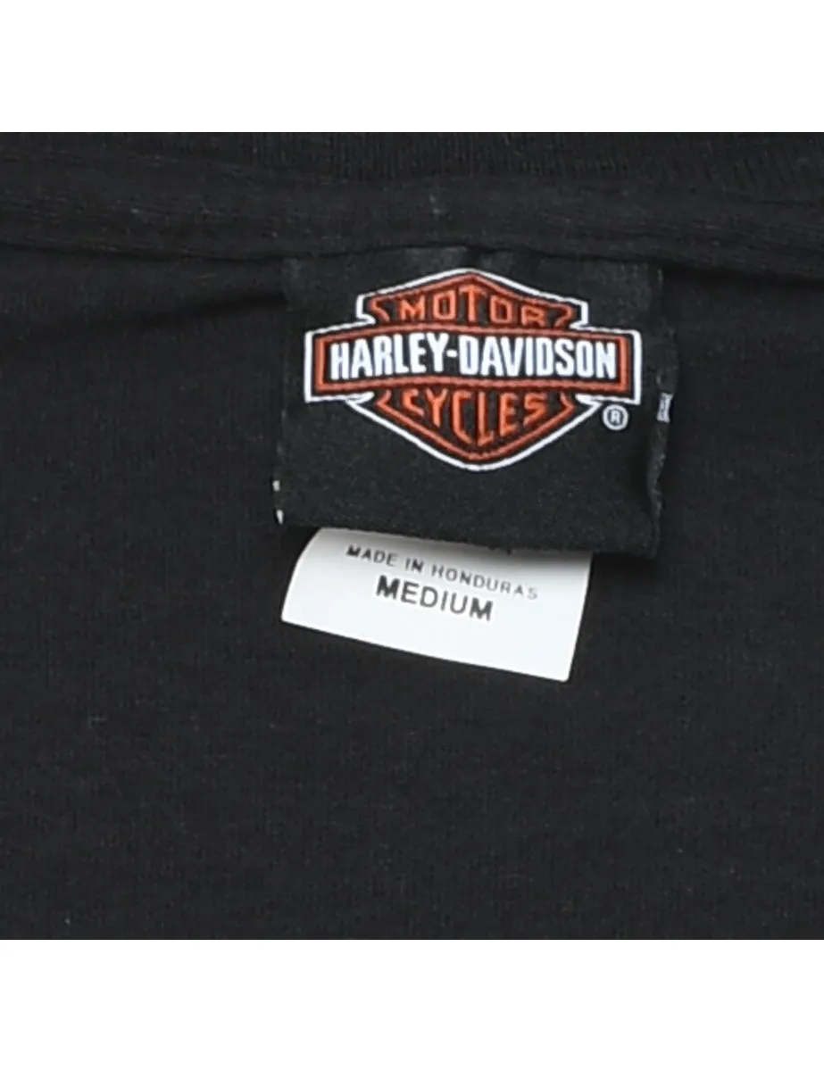 Harley Davidson Black, Orange & White Printed T-shirt - M