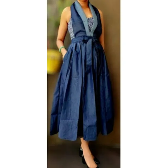 Long Maxi Skirt with matching Sash - Denim / Jean