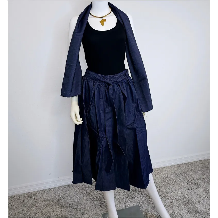 Long Maxi Skirt with matching Sash - Denim / Jean