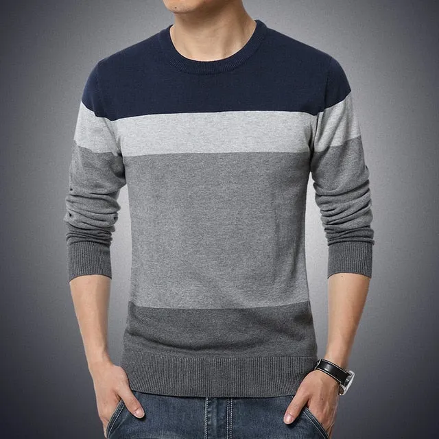 Lässige Pullover O-Ausschnitt gestreift Slim Fit Strickwaren