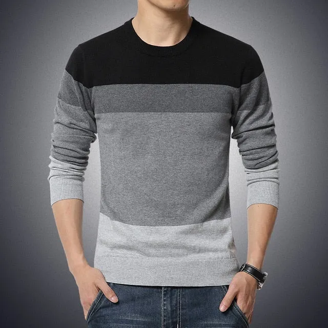 Lässige Pullover O-Ausschnitt gestreift Slim Fit Strickwaren