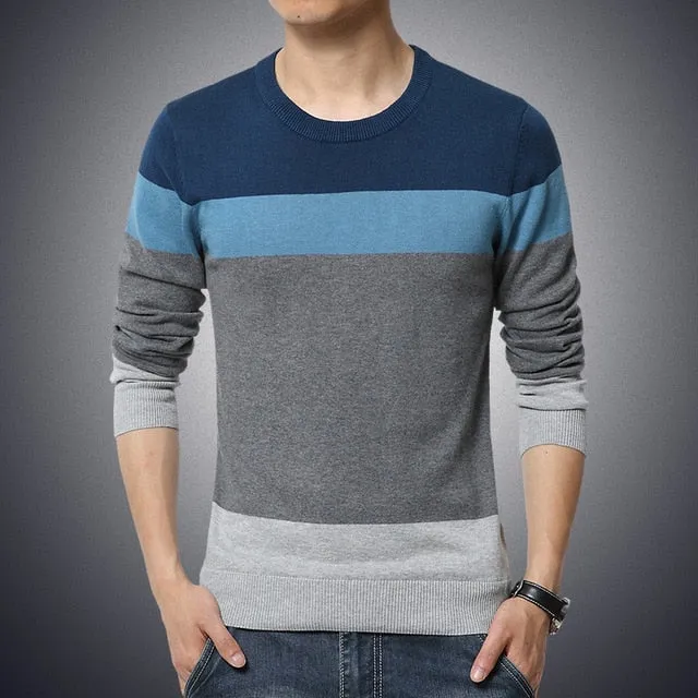 Lässige Pullover O-Ausschnitt gestreift Slim Fit Strickwaren
