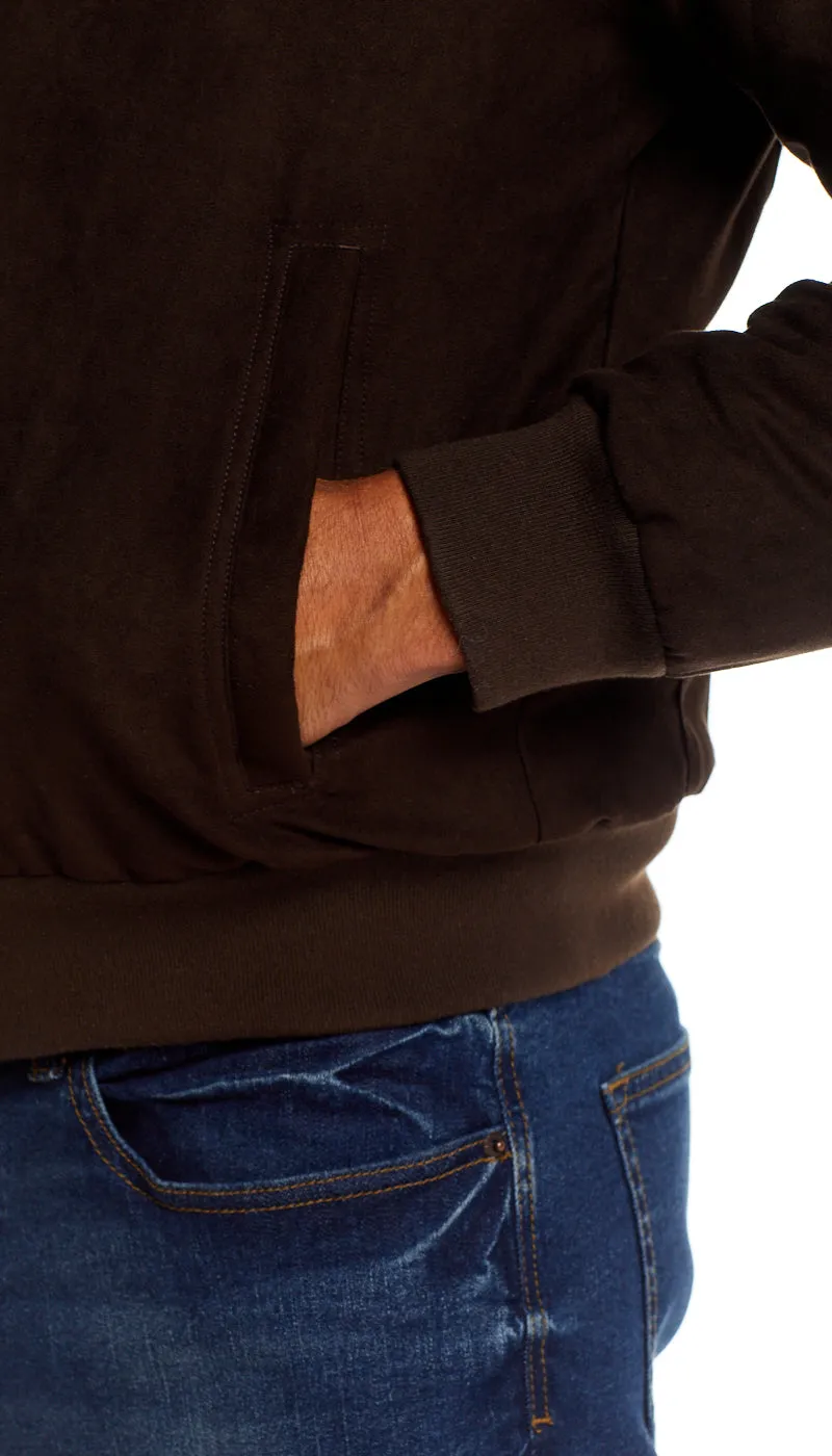 MICRO SUEDE BOMBER JACKET WITH FAUX FUR COLLAR
