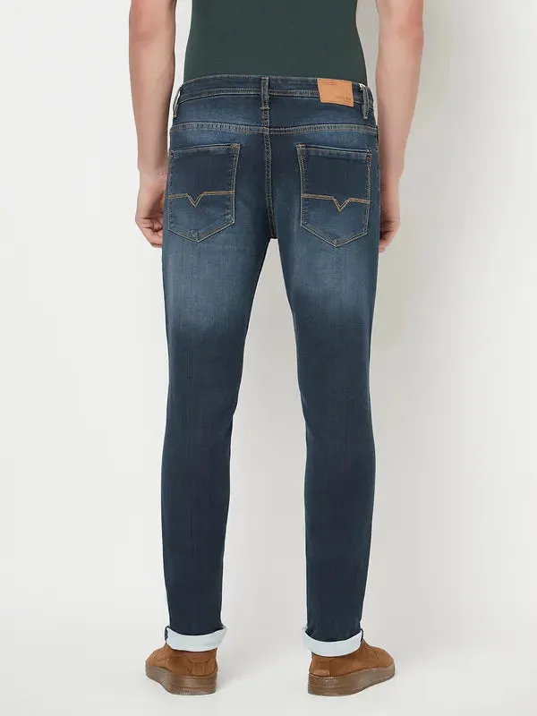Octave Men Navy Blue Low Distress Light Fade Stretchable Jeans