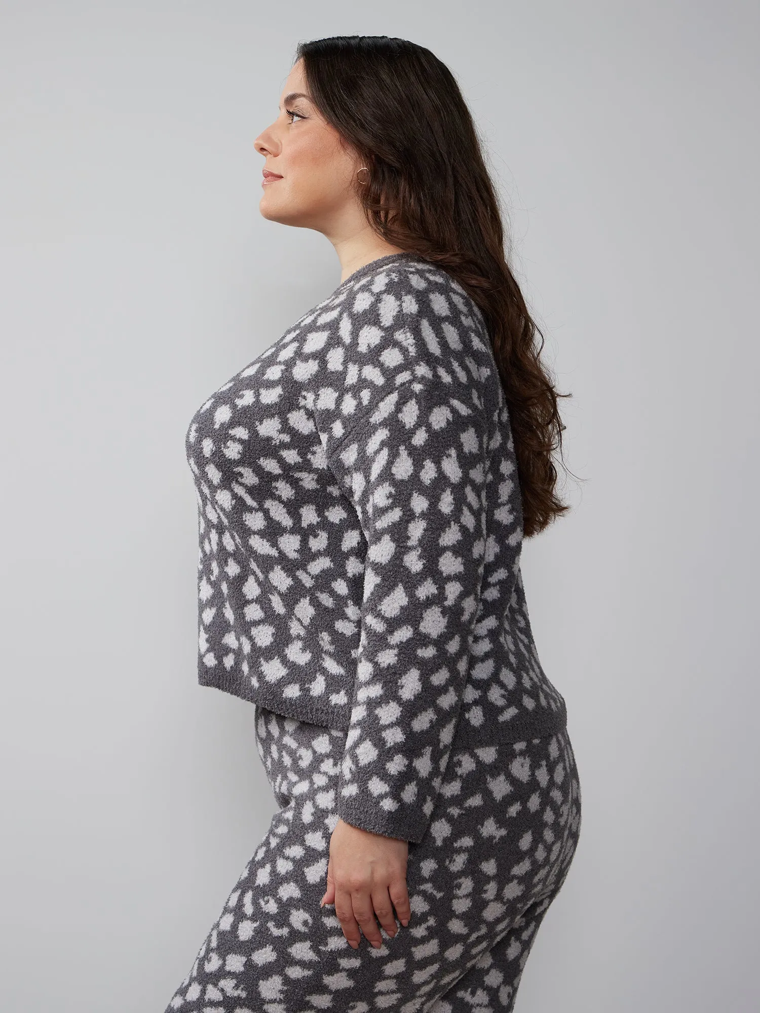 Plus Leopard Print Teddy Pullover