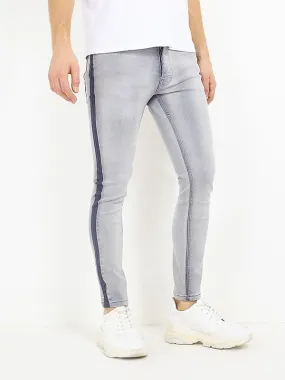SIDE STRIPE DETAIL WASHED GREY DENIM JEANS