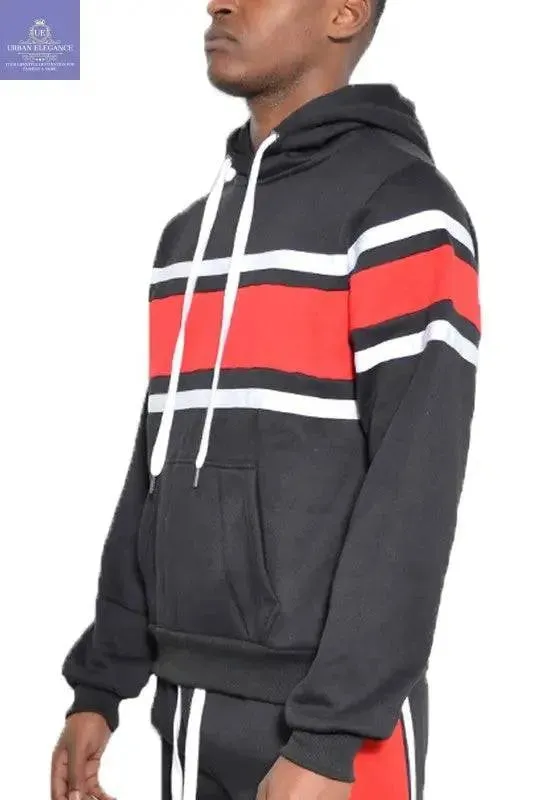 SOLID WITH THREE STRIPE PULLOVER HOODIE