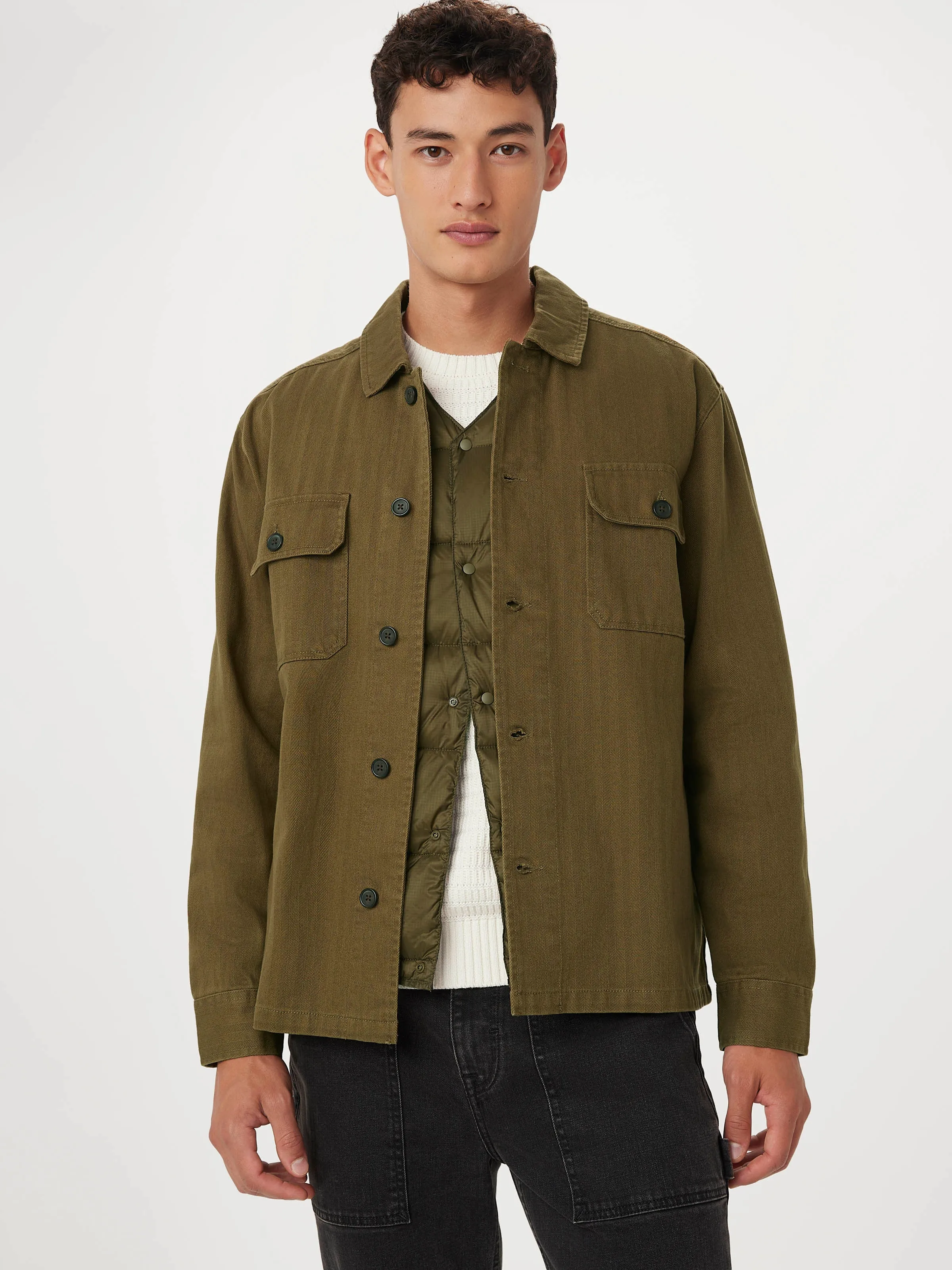 The Herringbone Overshirt in Olive