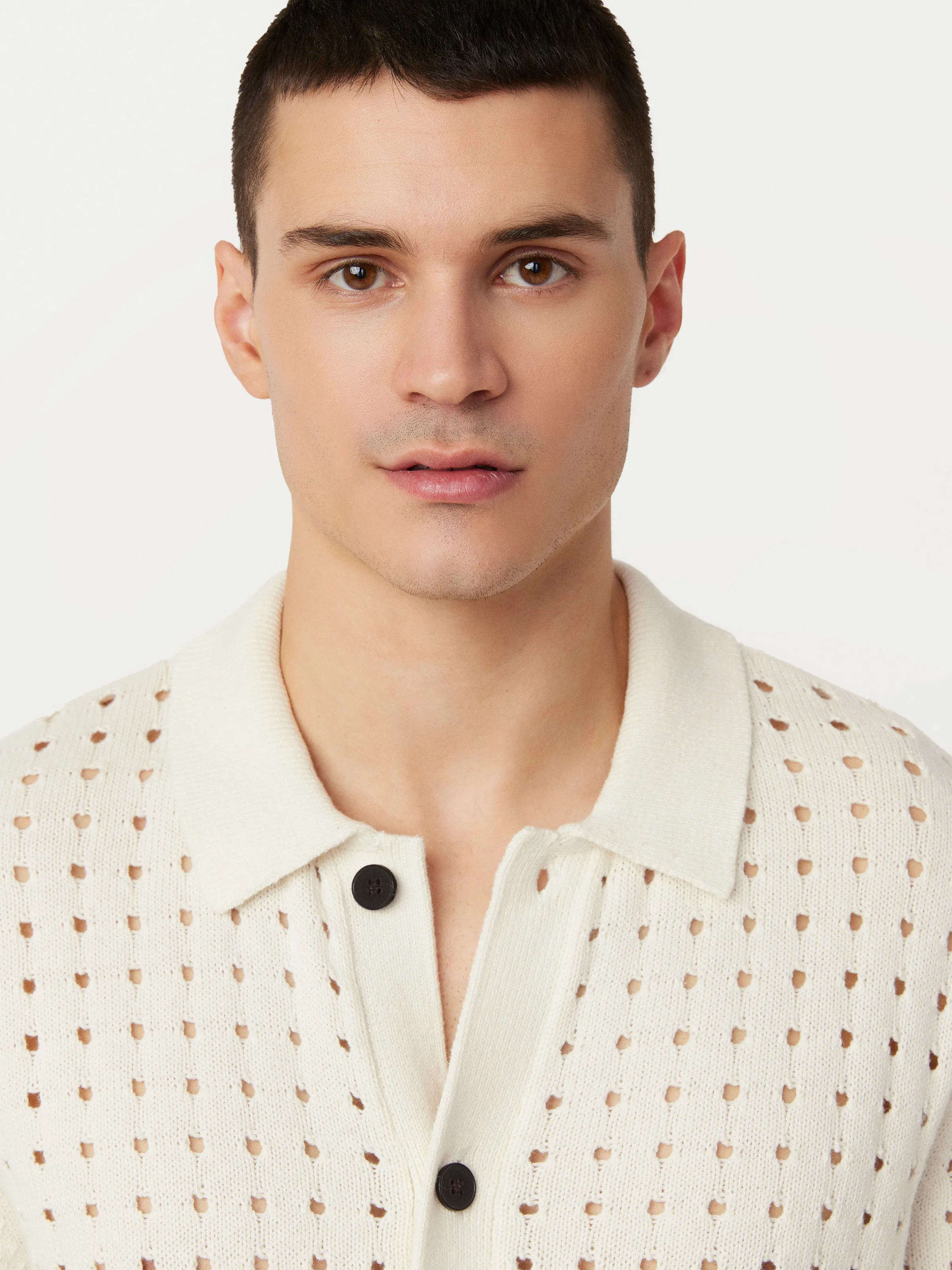 The Openwork Knit Overshirt in Cloud