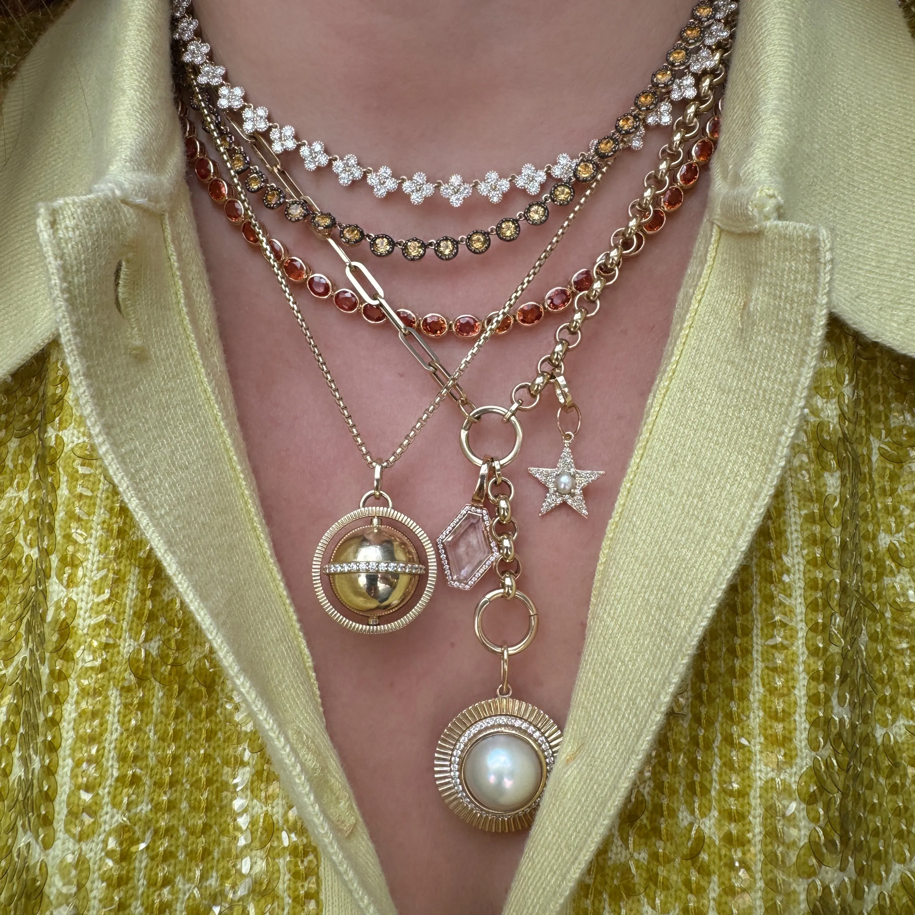 Vibrant Topaz or Citrine Rounds Necklace with Rhodium