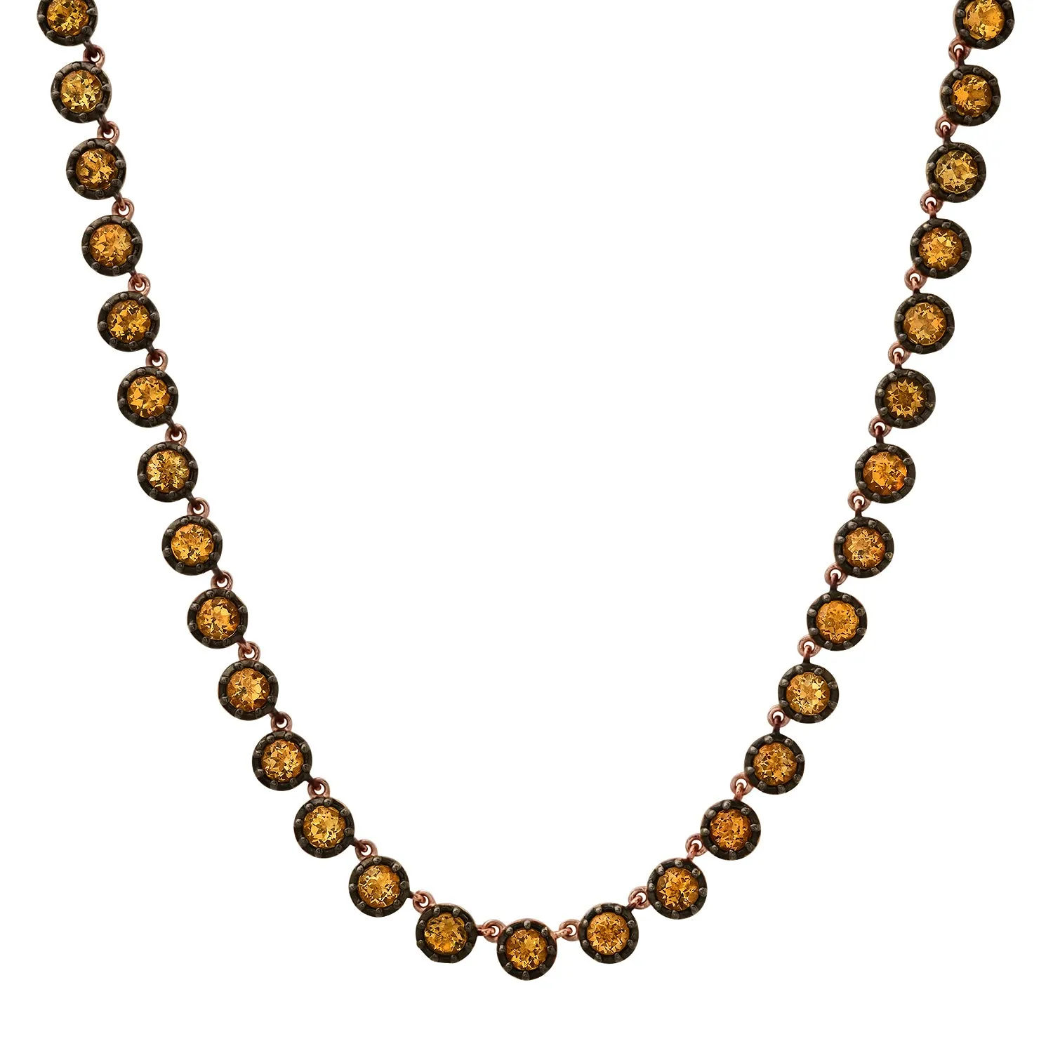 Vibrant Topaz or Citrine Rounds Necklace with Rhodium