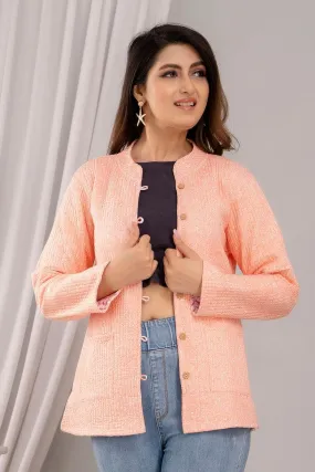 Women Printed Lightweight Cotton Quilted Peach Jacket - SHKL1020