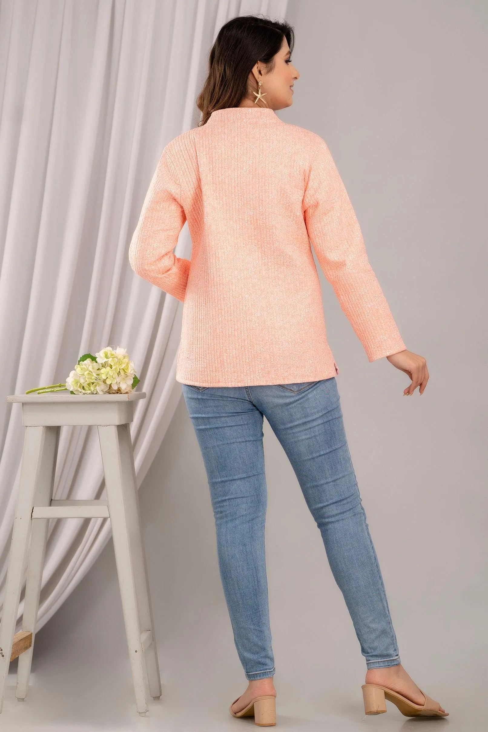 Women Printed Lightweight Cotton Quilted Peach Jacket - SHKL1020
