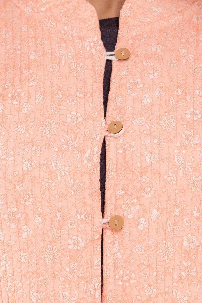 Women Printed Lightweight Cotton Quilted Peach Jacket - SHKL1020