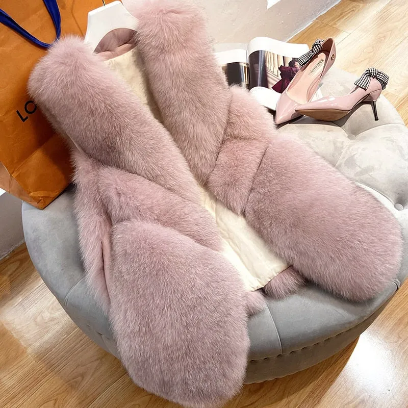 Women's Sleeveless Jacket Artificial Fur Coat Winter Korean Fashion Female Waistcoats Outerwear Warm Long Faux Fur Vest Oversize