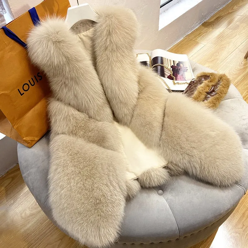 Women's Sleeveless Jacket Artificial Fur Coat Winter Korean Fashion Female Waistcoats Outerwear Warm Long Faux Fur Vest Oversize