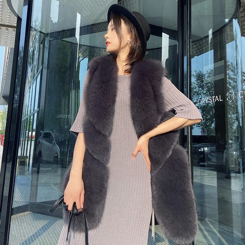 Women's Sleeveless Jacket Artificial Fur Coat Winter Korean Fashion Female Waistcoats Outerwear Warm Long Faux Fur Vest Oversize